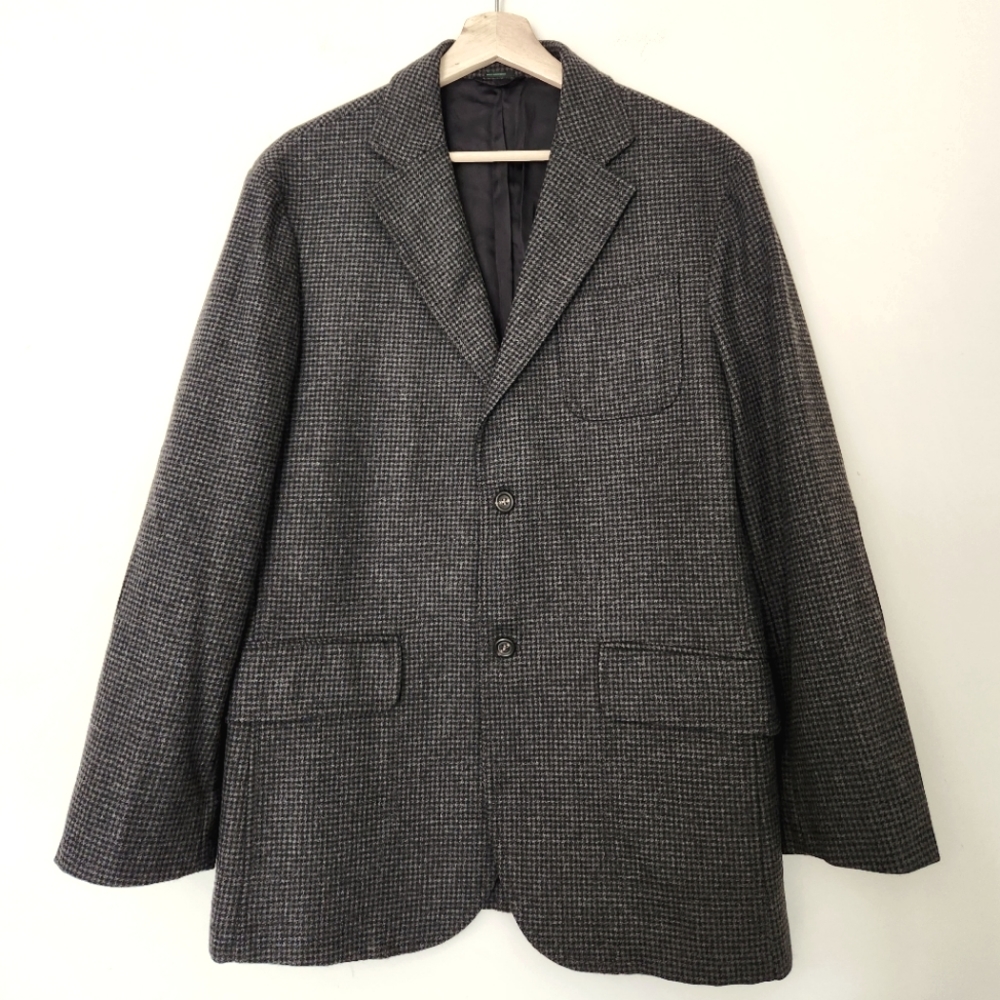 Plaid Grey Wool Blazer Size 52